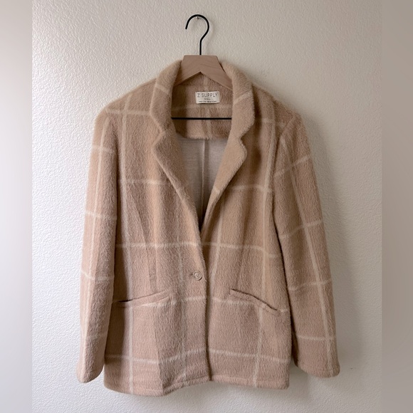 💎EUC💎 Z SUPPLY Anna Eyelash Plaid Blazer One Button Saddle Windowpane - Picture 6 of 9